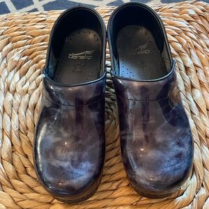 Dansko Blue Marble Patent Leather Clogs